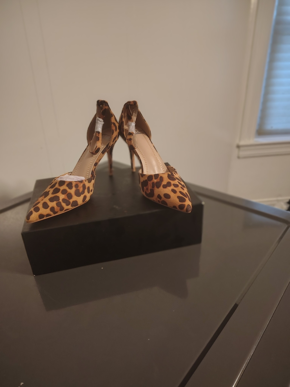 Leopard Print Pointed-Toe Ankle-Strap Stiletto Heels - Brown